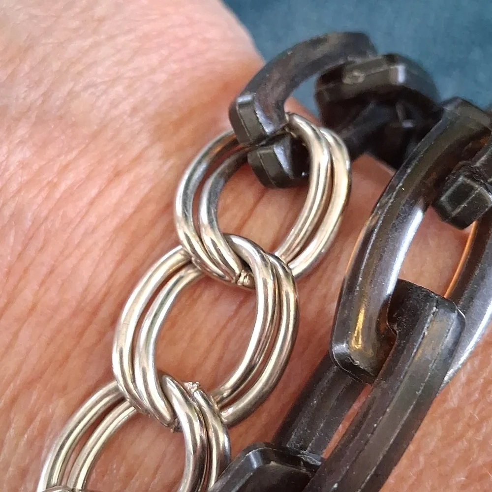 Elegant Brown Tortis Shell Lucite and Silver Chain Bracelet